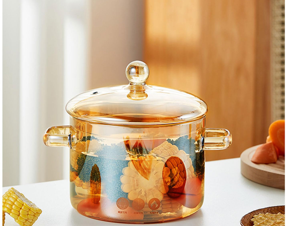 Heat-Resistant Borosilicate Glass Cooking Pot with Lid
