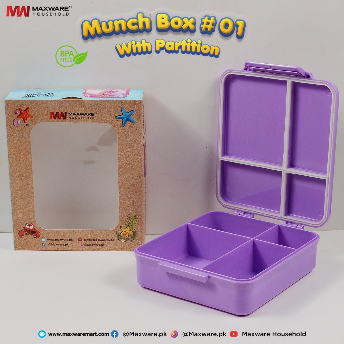 4-Portion Kids Plastic Lunch Box – Random Colors