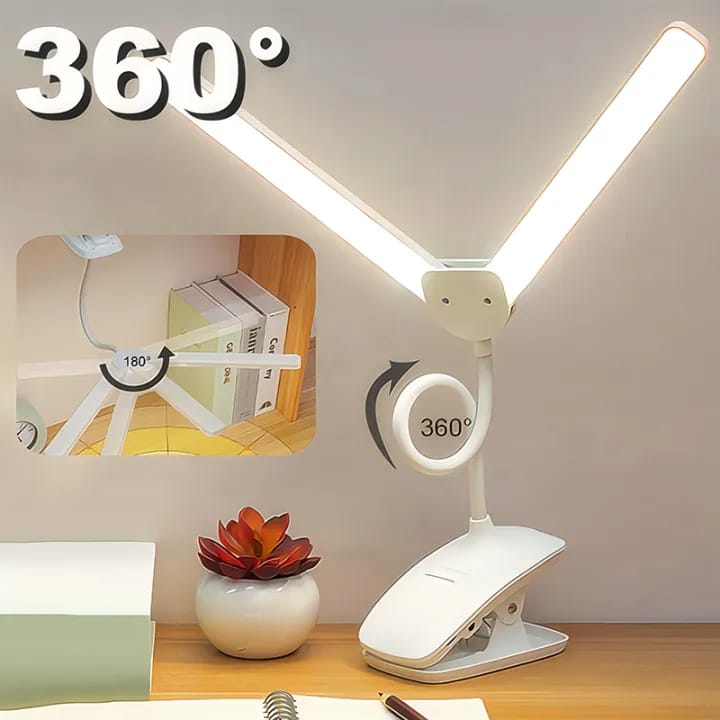 360° Flexible Double Head LED Clip Lamp – Rechargeable Desk & Reading Light