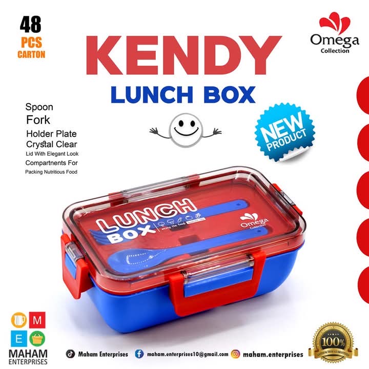 2-Portion Plastic Lunch Box with Spoon & Fork – Mix/Random Colours
