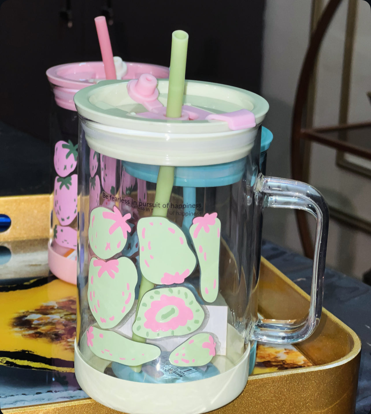 Glass Mug with Lid & Straw – 400ml