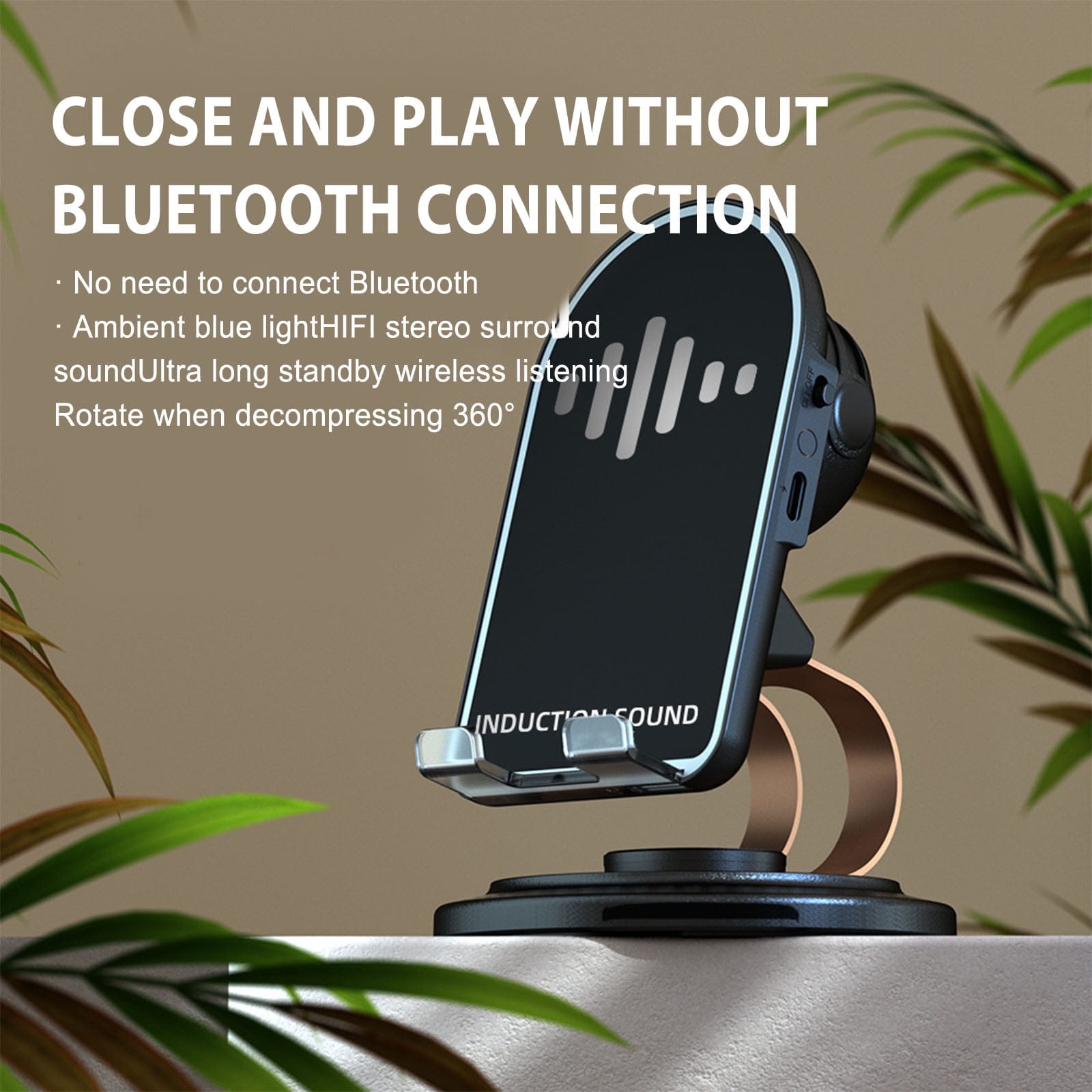 360° Rotatable Wireless Induction Bracket Speaker – With Phone Holder & Power Bank
