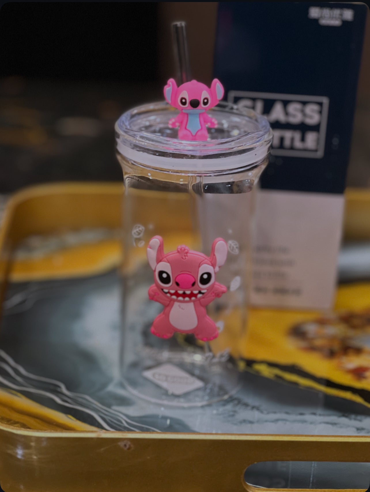 Disney Stitch Glass Sipper  with Lid & Straw – “Love Bottle”