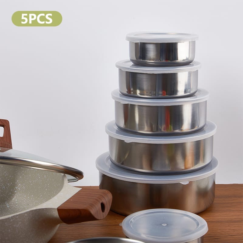 5 Pcs Stainless Steel Food Container & Mixing Bowl Set – Durable & Multi-Purpose