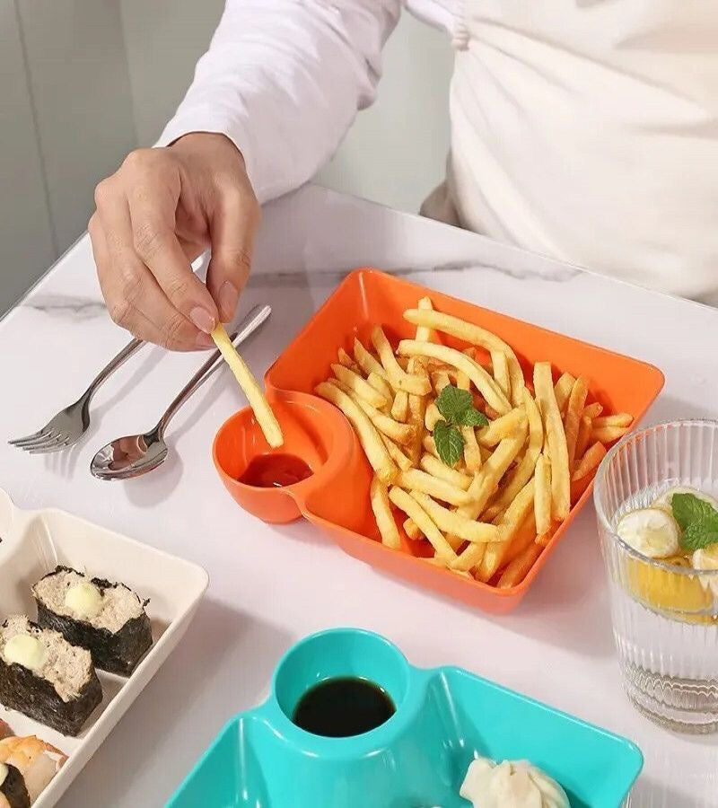 4-Piece Multipurpose Snack Plate Set with Sauce Compartment – Assorted Colours