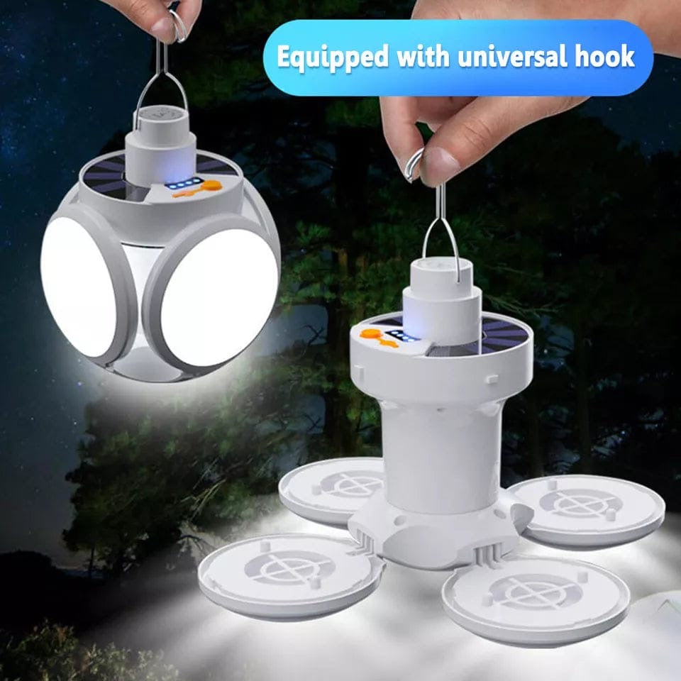LED Foldable Fan Lantern – USB & Solar Rechargeable Camping Light
