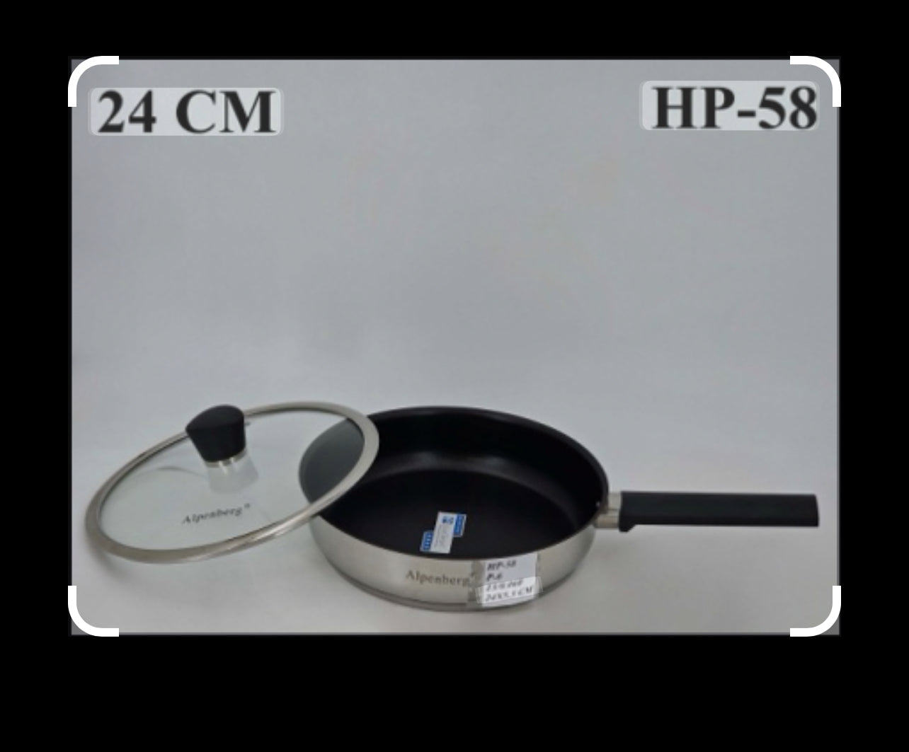 AlpenBerg HP-59 Stainless Steel Fry Pan with Glass Lid – Available in 22, 24 & 26 CM