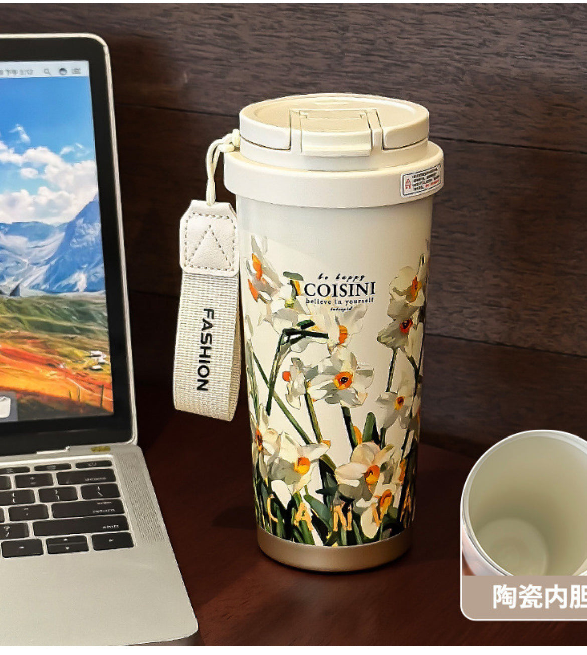 Coisini Floral Travel Mug – “Believe in Yourself”