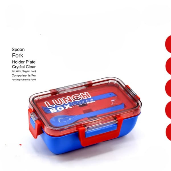 2-Portion Plastic Lunch Box with Spoon & Fork – Mix/Random Colours