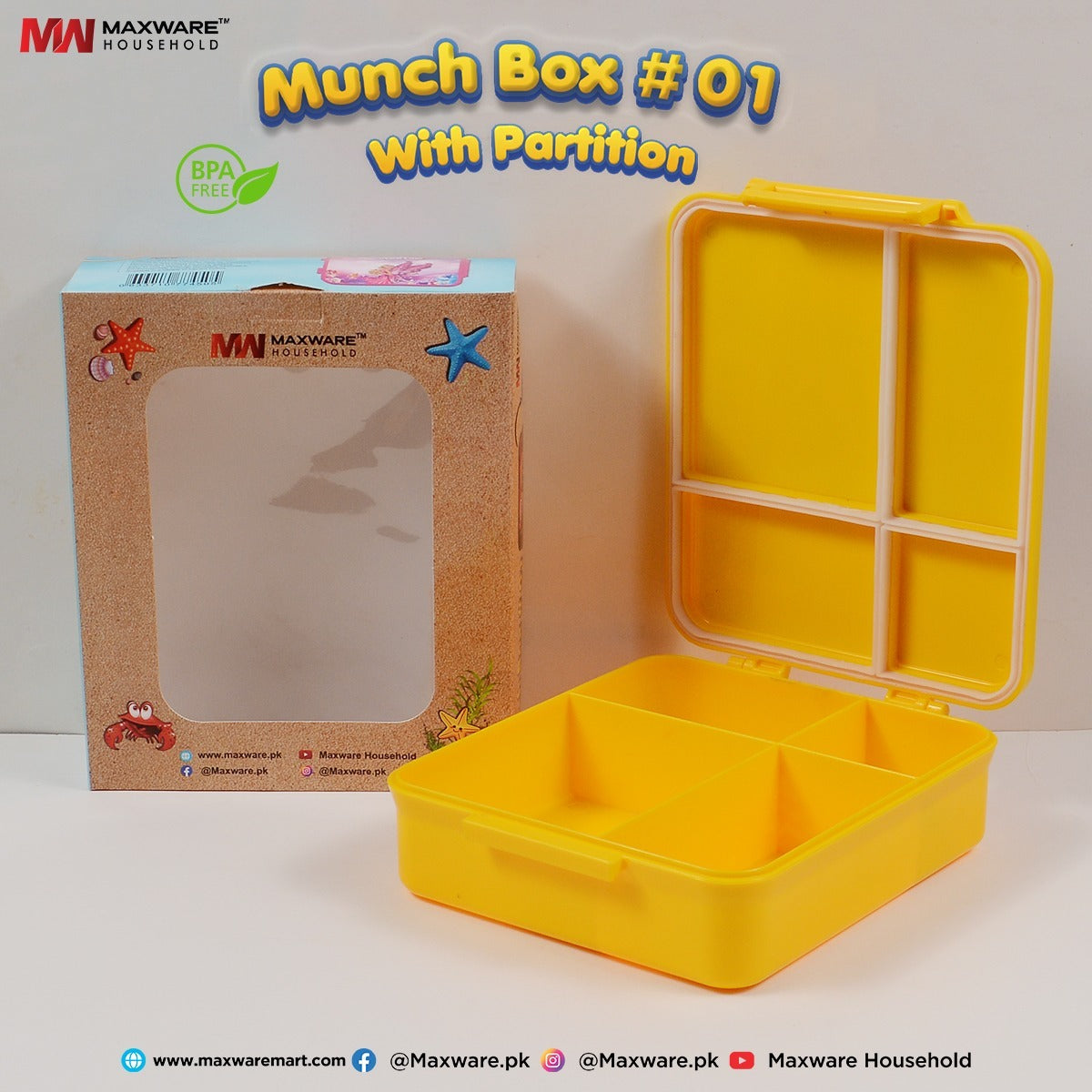 4-Portion Kids Plastic Lunch Box – Random Colors