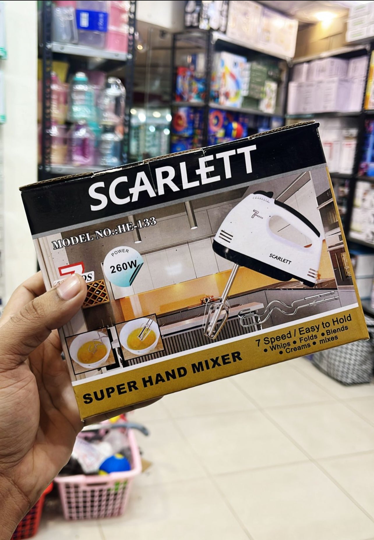 Scarlett Super Speed Hand Mixer – 7-Speed Egg Beater with Chrome Beaters & Dough Hooks (White)
