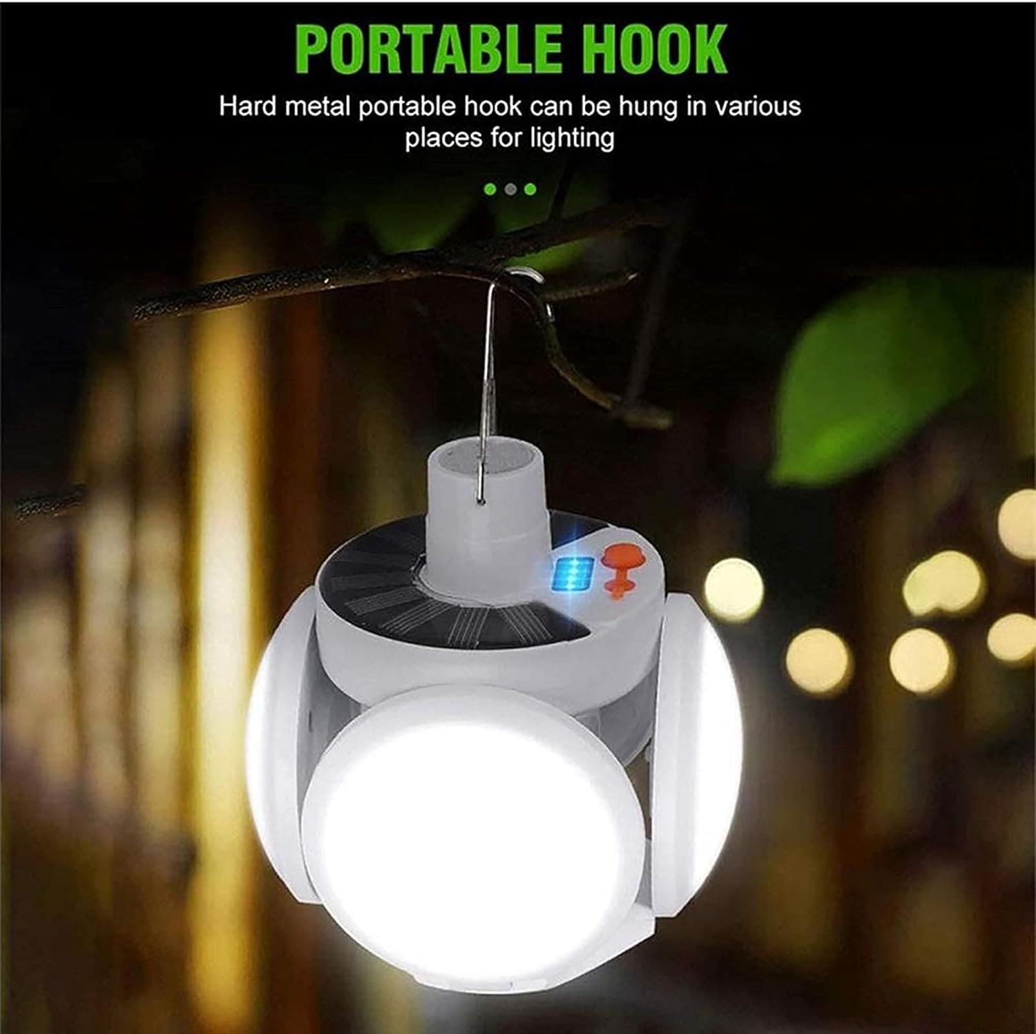 LED Foldable Fan Lantern – USB & Solar Rechargeable Camping Light