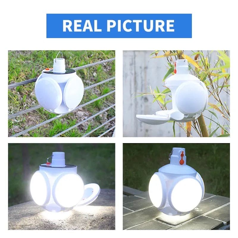 LED Foldable Fan Lantern – USB & Solar Rechargeable Camping Light