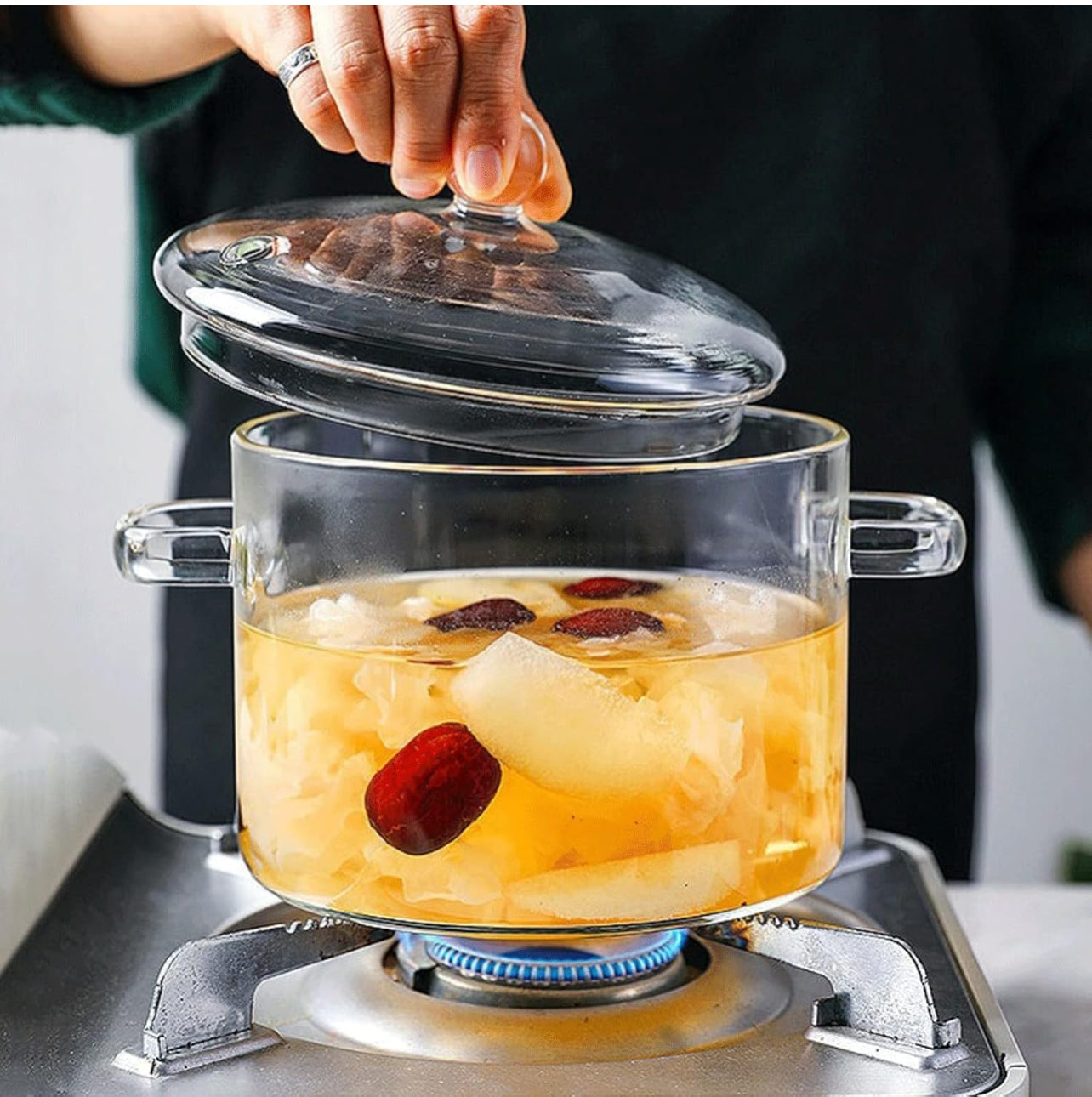 Heat-Resistant Borosilicate Glass Cooking Pot with Lid