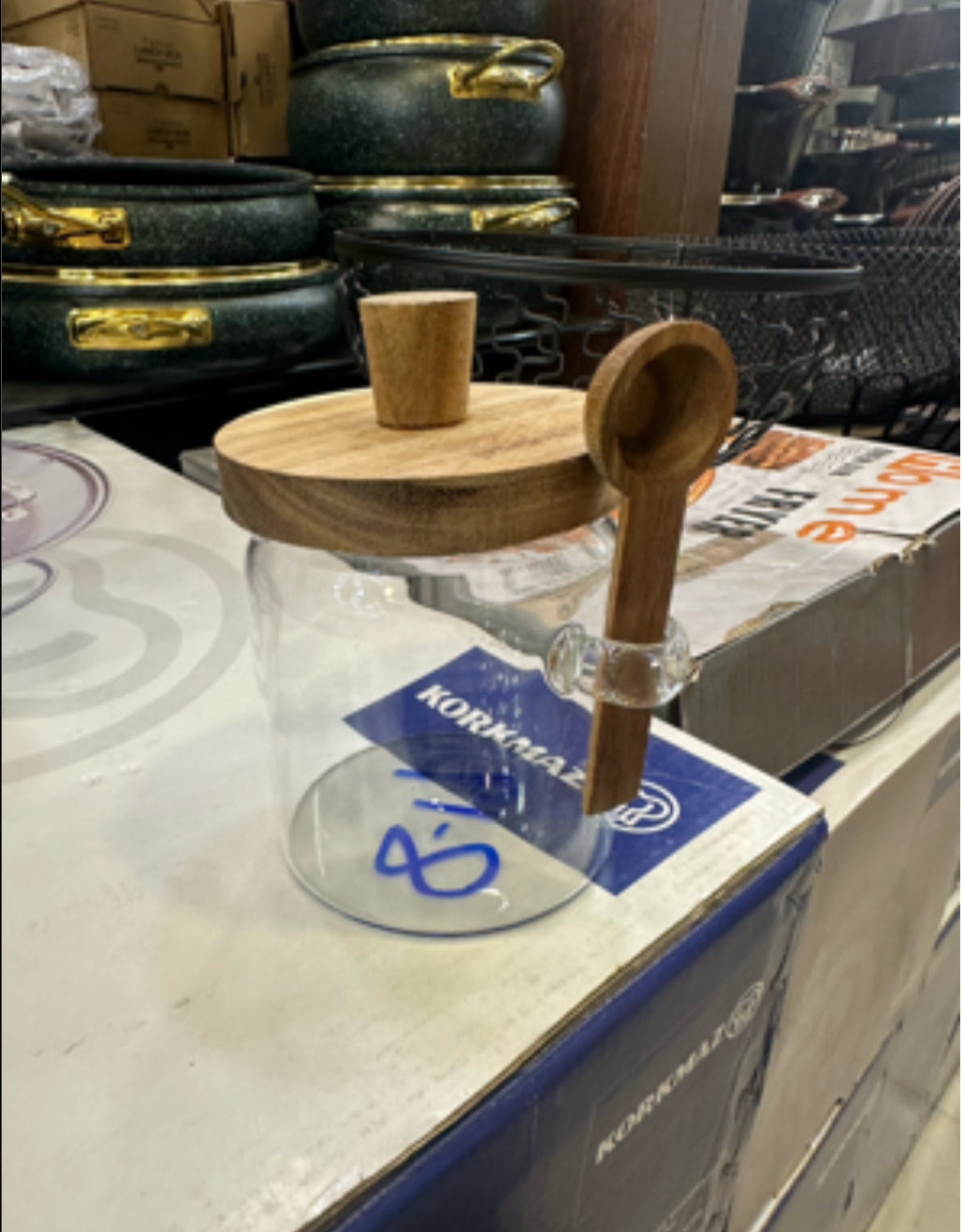 Glass Container with Spoon – Transparent Storage Jar